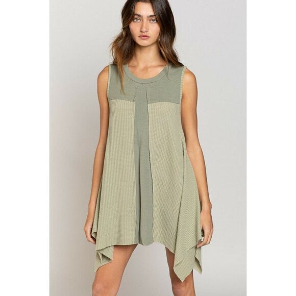POL Dresses & Skirts - SALE! POL Clothing USA Sage Sleeveless Dress Raw Edge Waffle Knit Summer Spring